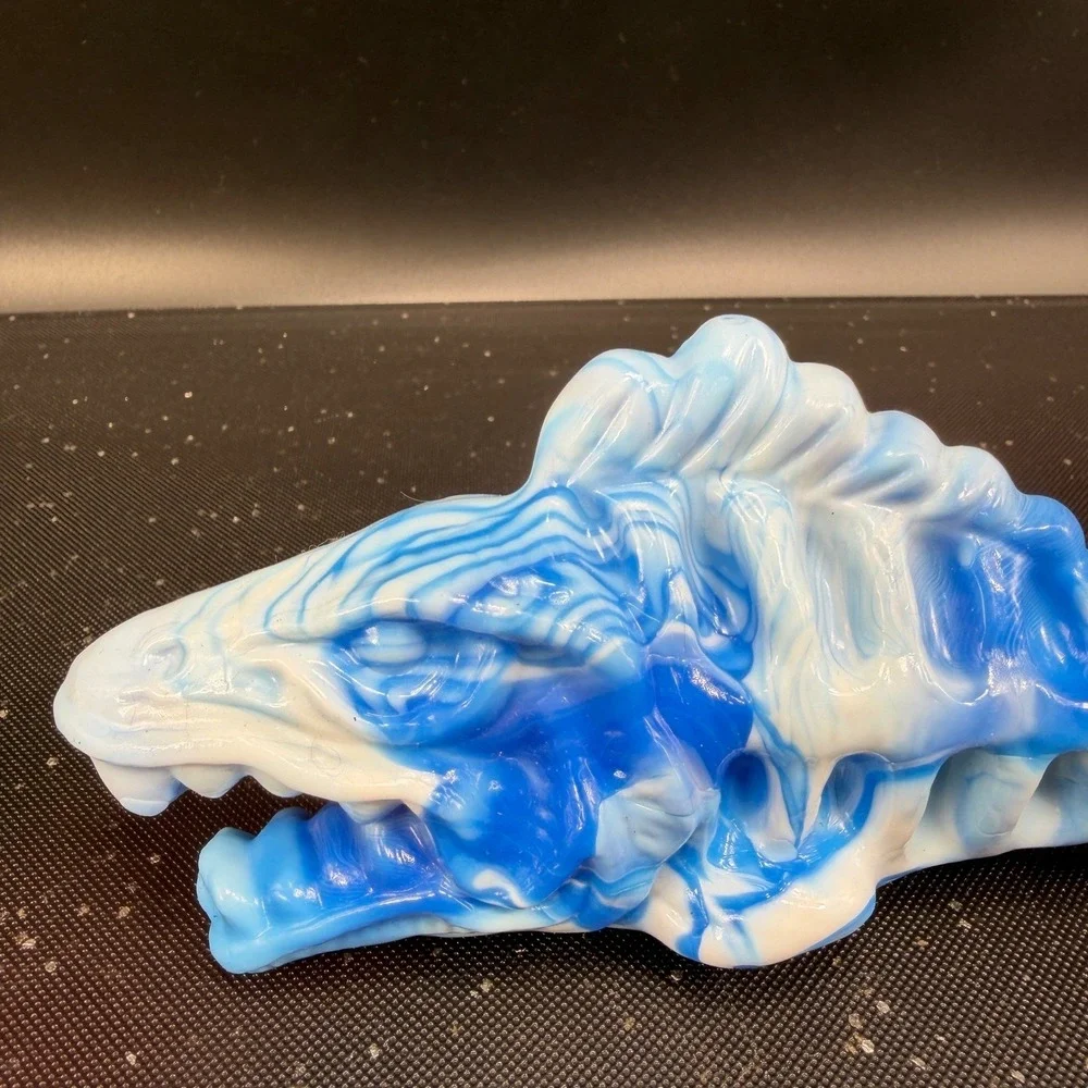 Hand Crafted Resin Fish Skeleton Figurines Blue Green Marbled Art Decor Set of 2